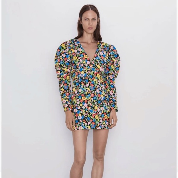 NWT Zara floral print puff sleeve mini  dress - Picture 5 of 6